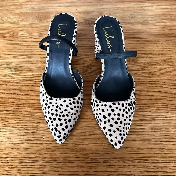 ⭐️ Lulus Maryna Black and Tan Cheetah Suede Pointed-Toe Mules Size 7.5 - Picture 8 of 9